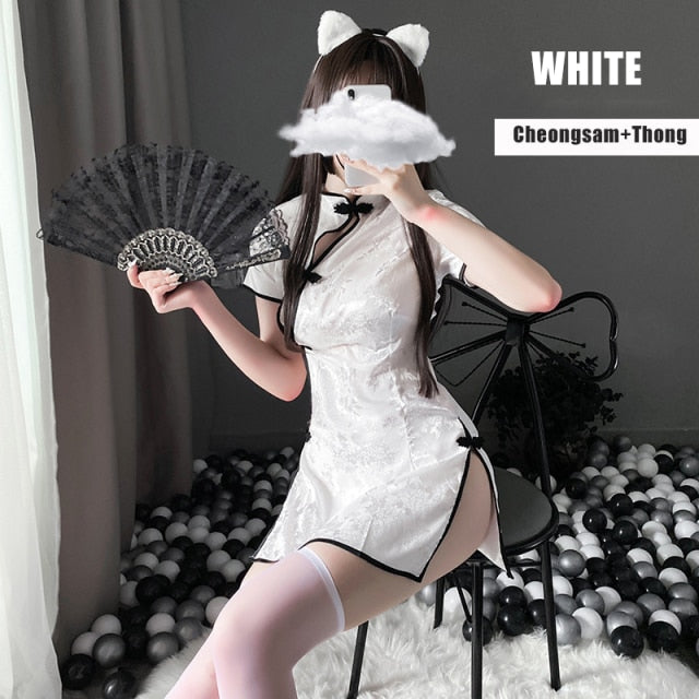 Satin Side Split Women Sexy Lingerie Cheongsam Cosplay Costumes Traditional Buckle Charming Tempatation Sleepwear Outfit New