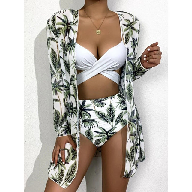 Sexy Bikinis And Cover Set Women Swimsuit Printed Swimwear High Waist Summer Strappy Bathing Suit Beach Wear Biquini Female
