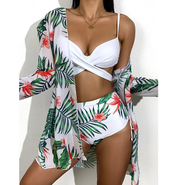 Sexy Bikinis And Cover Set Women Swimsuit Printed Swimwear High Waist Summer Strappy Bathing Suit Beach Wear Biquini Female