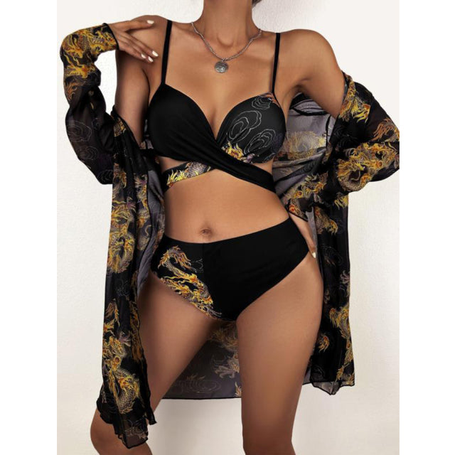 Sexy Bikinis And Cover Set Women Swimsuit Printed Swimwear High Waist Summer Strappy Bathing Suit Beach Wear Biquini Female