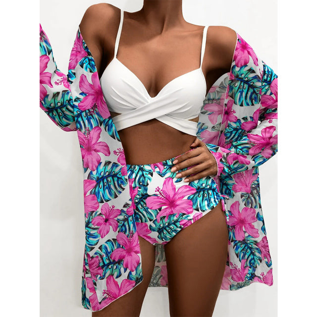 Sexy Bikinis And Cover Set Women Swimsuit Printed Swimwear High Waist Summer Strappy Bathing Suit Beach Wear Biquini Female