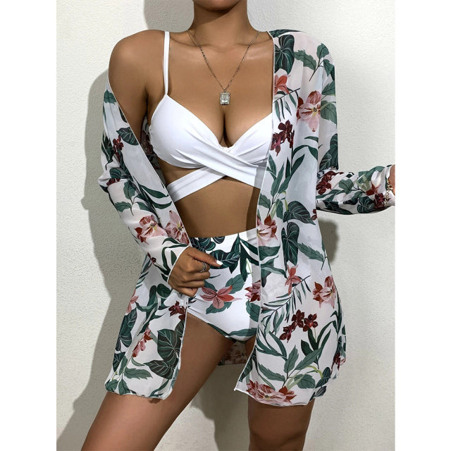 Sexy Bikinis And Cover Set Women Swimsuit Printed Swimwear High Waist Summer Strappy Bathing Suit Beach Wear Biquini Female