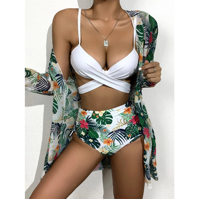 Sexy Bikinis And Cover Set Women Swimsuit Printed Swimwear High Waist Summer Strappy Bathing Suit Beach Wear Biquini Female