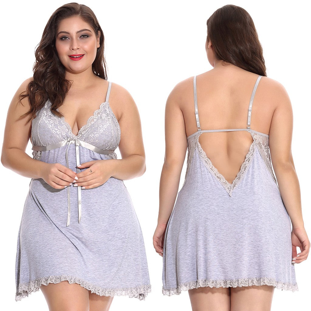4XL Plus Size Modal Cotton Women Nightgown Sexy Backless Sleepwear Dress V-neck Lace Spaghetti Strap Night Dress Sexy Nightie