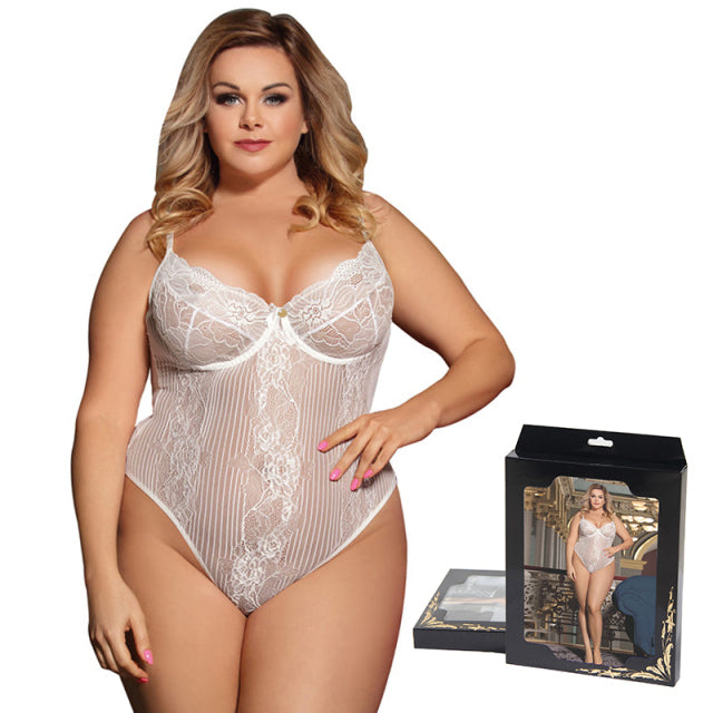 Comeondear Neon Plus Size Lace Bodyduit Jumpsuits Rompers Transparent Sheer Mesh Bodysuit Backless Body Suits For Women Overalls
