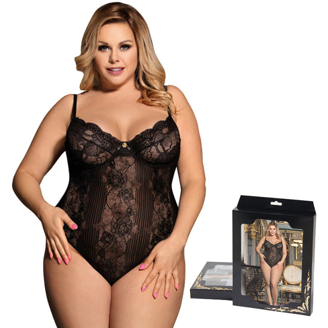 Comeondear Neon Plus Size Lace Bodyduit Jumpsuits Rompers Transparent Sheer Mesh Bodysuit Backless Body Suits For Women Overalls