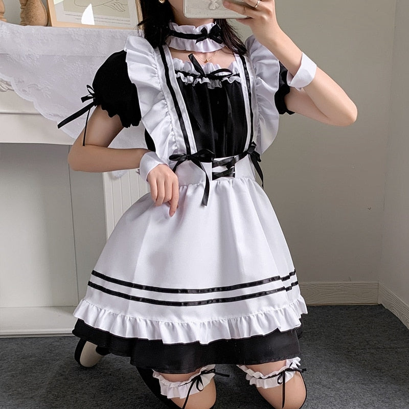 Black Cute Lolita Maid Costumes Girls Women Lovely Maid Cosplay Uniform Animation Show Japanese Outfit Dress Clothes