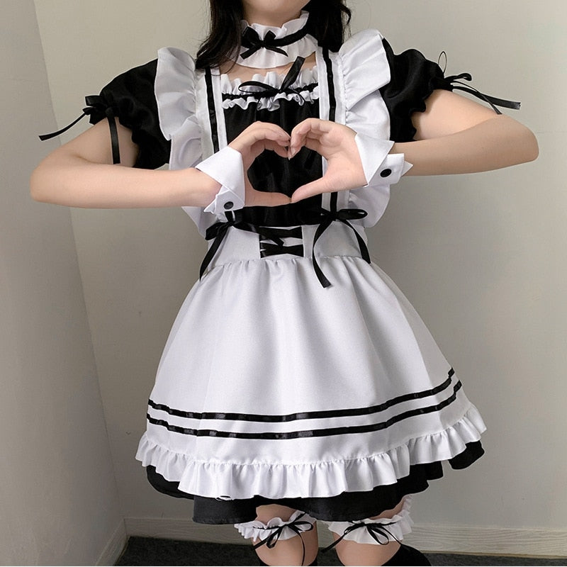 Black Cute Lolita Maid Costumes Girls Women Lovely Maid Cosplay Uniform Animation Show Japanese Outfit Dress Clothes