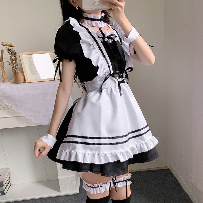 Black Cute Lolita Maid Costumes Girls Women Lovely Maid Cosplay Uniform Animation Show Japanese Outfit Dress Clothes