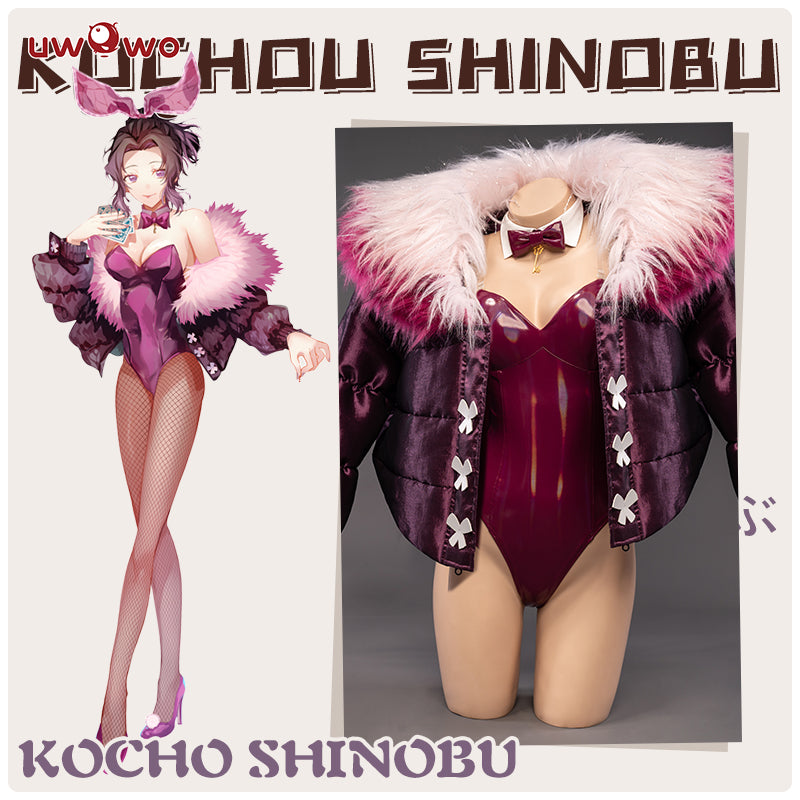 UWOWO Demon Slayer: Kimetsu no Yaiba Shinobu Kocho Cosplay Costume Fursuit Bunny Version Sexy Bodysuit Cute Rabbit Big Fur Coat