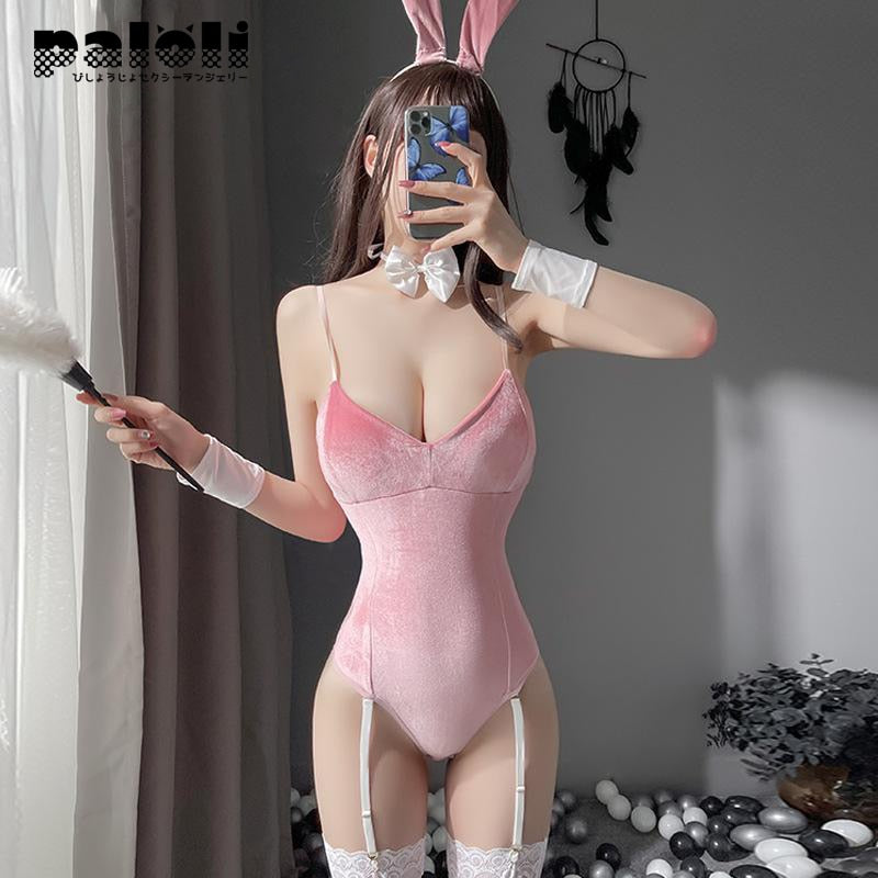Women Sweet Rabbit Bodysuit Japanese Sexy Cute Bunny Girl Sleepwear Suit Cosplay Costume Jumpsuit Velvet Underwear Lingerie