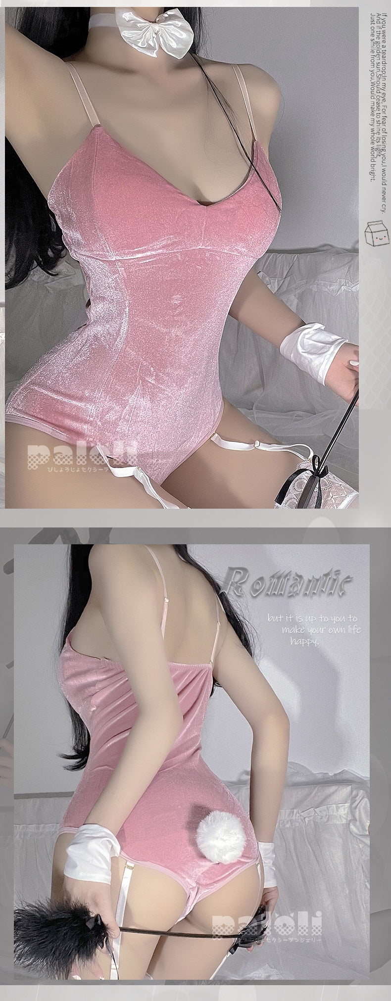 Women Sweet Rabbit Bodysuit Japanese Sexy Cute Bunny Girl Sleepwear Suit Cosplay Costume Jumpsuit Velvet Underwear Lingerie