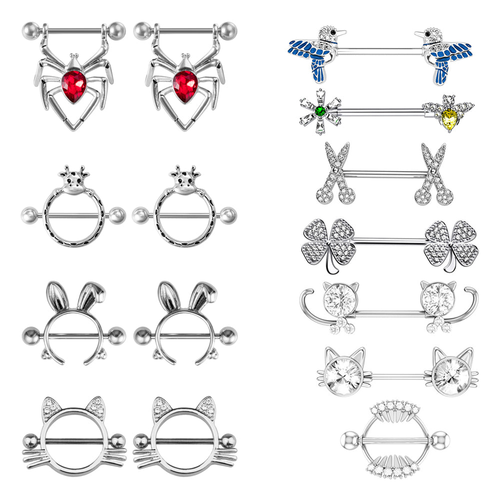 1 Pair Bee Bird Nipple Barbell 14g Cow Spider Nipple Rings Surgical Steel Nipple Piercing Ring Women Sexy Body Piercing Jewelry