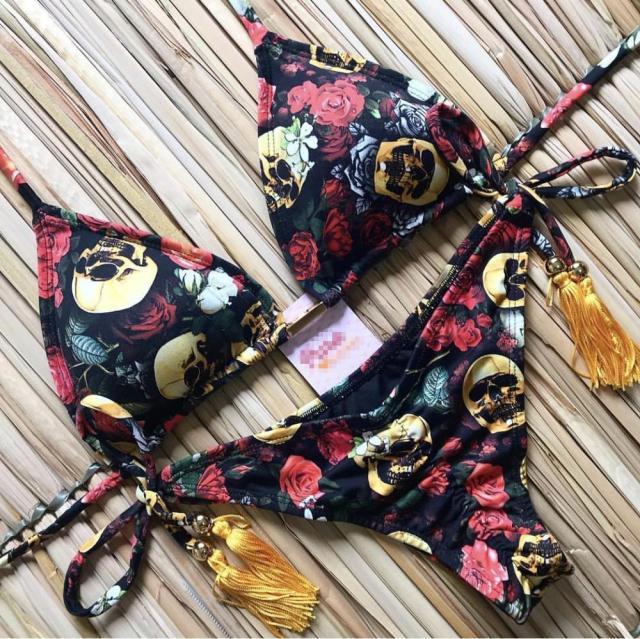 Sexy Bikini Set 2 piece Hot Stamp Sport Swimwear Women Beachwear Push-Up Padded Swimsuit Bodysuit Exquisite Bather Swimwear