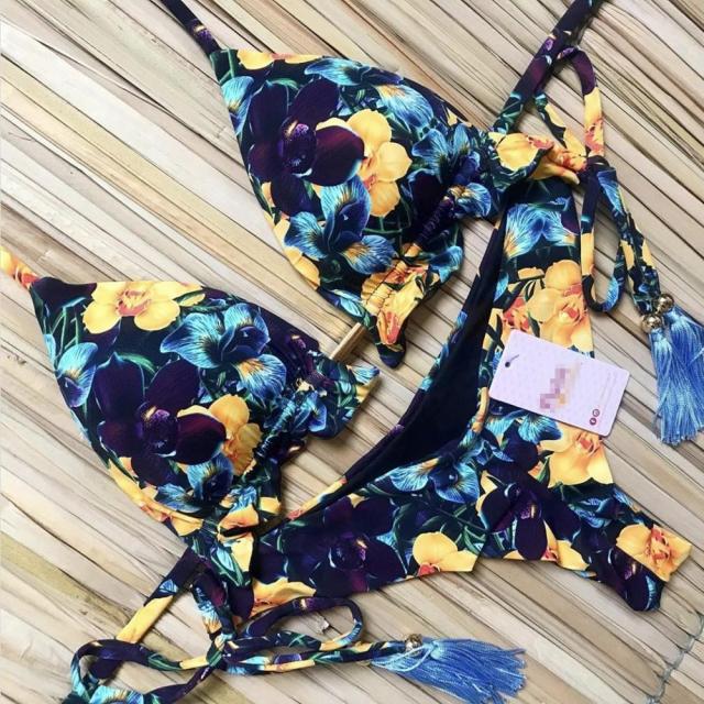 Sexy Bikini Set 2 piece Hot Stamp Sport Swimwear Women Beachwear Push-Up Padded Swimsuit Bodysuit Exquisite Bather Swimwear