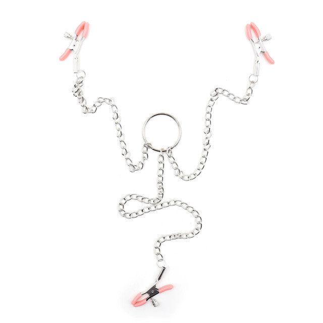 New Stainless Steel Metal Chain Nipple Clamps Female Breast clitoris Clip Massage Novelty Sex Toys BDSM Nipple Milk Clips