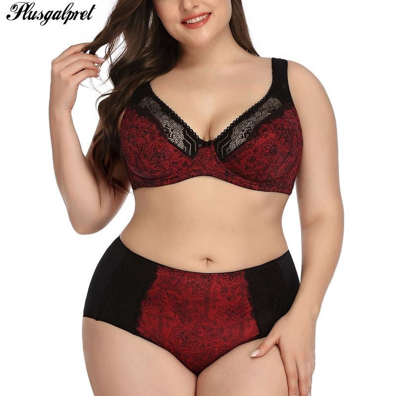 PlusGalpret Floral Print Lace Bra and Panty Set Women Sexy Lingerie Bra Set Intimates Ladies Underwear Set