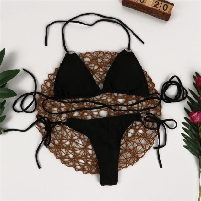 Bandage Low Waist Two Pieces Bikini Set Swimsuit Female Women Beachwear Swimwear Bather Bathing Suit