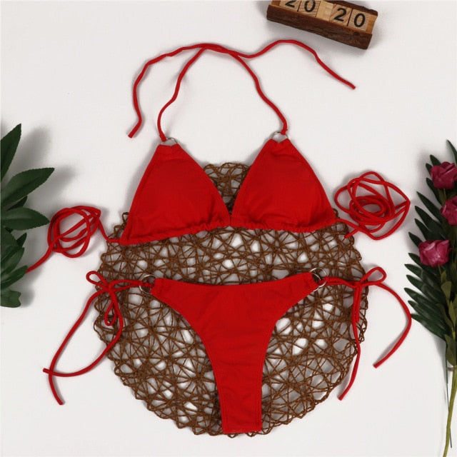 Bandage Low Waist Two Pieces Bikini Set Swimsuit Female Women Beachwear Swimwear Bather Bathing Suit
