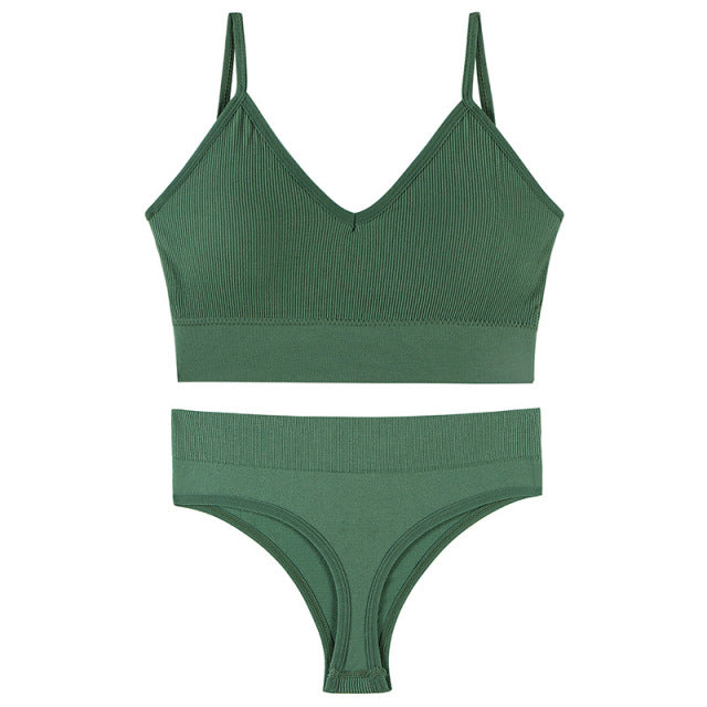 Women Seamless Bra Set Sexy 4Sizes Thong Low Waist Panties No Wire Push Up Vest Bralette Lingerie Brassiere Female Underwear Set