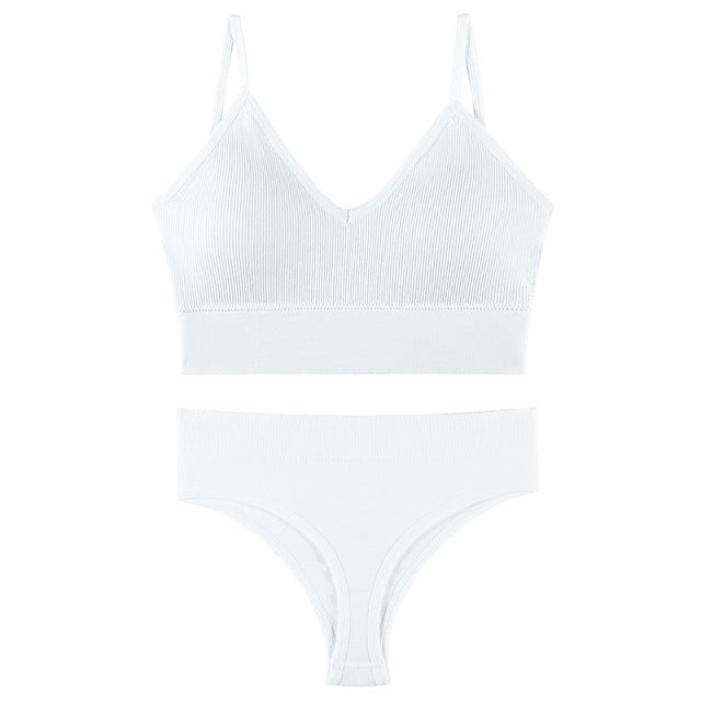 Women Seamless Bra Set Sexy 4Sizes Thong Low Waist Panties No Wire Push Up Vest Bralette Lingerie Brassiere Female Underwear Set