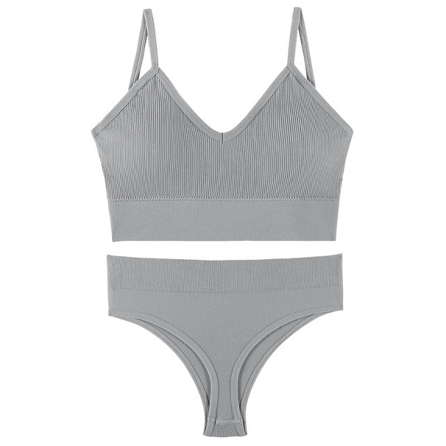 Women Seamless Bra Set Sexy 4Sizes Thong Low Waist Panties No Wire Push Up Vest Bralette Lingerie Brassiere Female Underwear Set