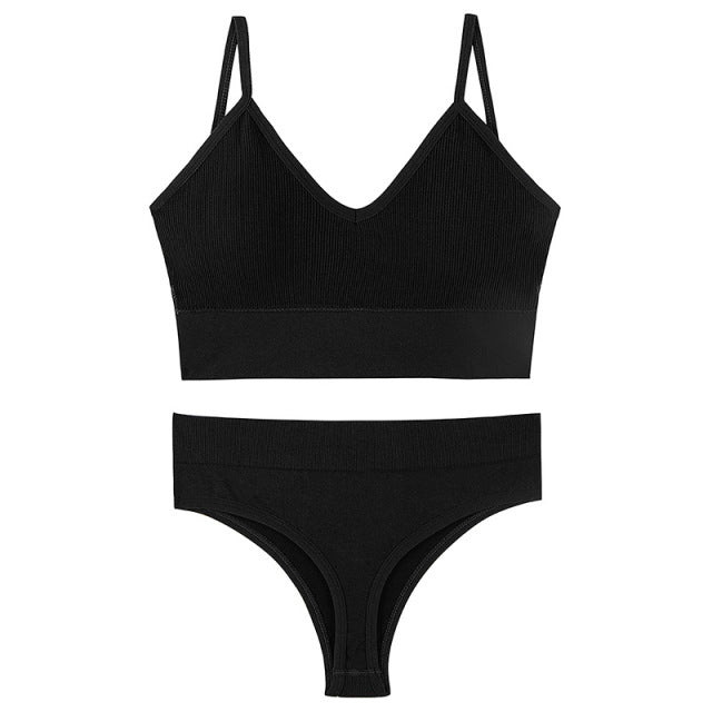 Women Seamless Bra Set Sexy 4Sizes Thong Low Waist Panties No Wire Push Up Vest Bralette Lingerie Brassiere Female Underwear Set