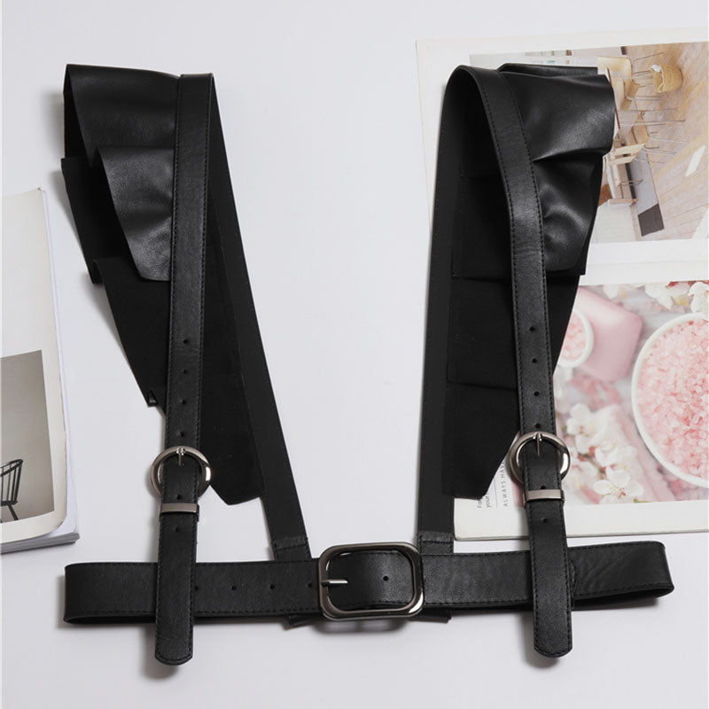 HATCYGGO Women Leather Belt Body Bondage Harness Brass Peplum Waist Belt Suspenders Fashion Corsets Dress Belts Luxury