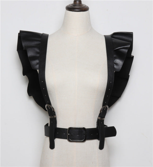HATCYGGO Women Leather Belt Body Bondage Harness Brass Peplum Waist Belt Suspenders Fashion Corsets Dress Belts Luxury