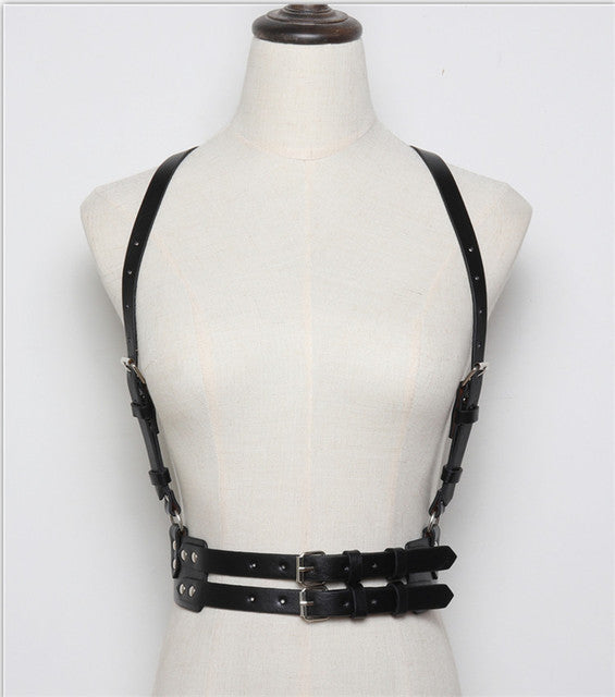 HATCYGGO Women Leather Belt Body Bondage Harness Brass Peplum Waist Belt Suspenders Fashion Corsets Dress Belts Luxury