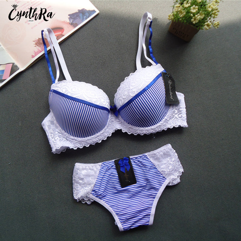 Lingerie Sets Sexy Lace Large Size Adjustable Shoulder Strap Women Bra Striped Breathable Plus Underwear Bra Panty Set