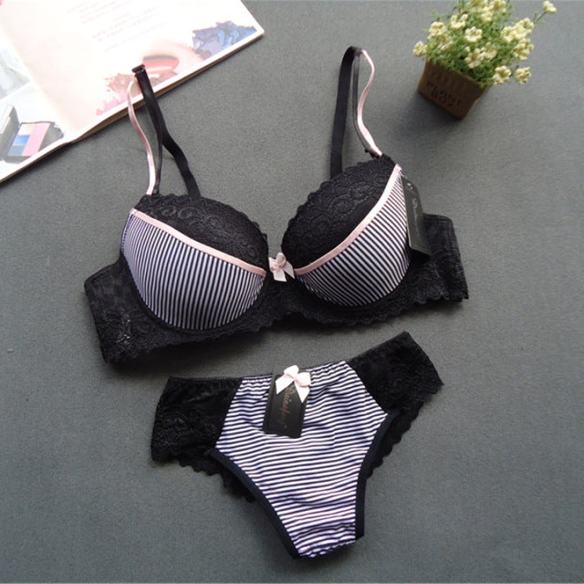 Lingerie Sets Sexy Lace Large Size Adjustable Shoulder Strap Women Bra Striped Breathable Plus Underwear Bra Panty Set