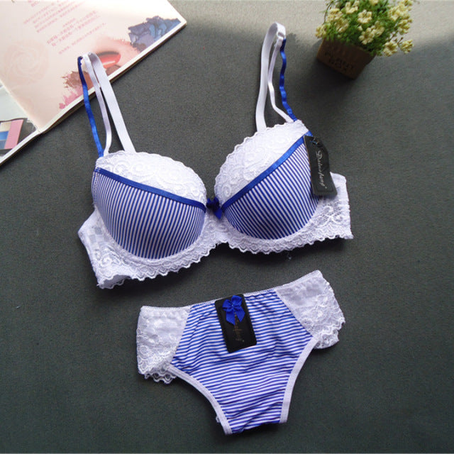 Lingerie Sets Sexy Lace Large Size Adjustable Shoulder Strap Women Bra Striped Breathable Plus Underwear Bra Panty Set