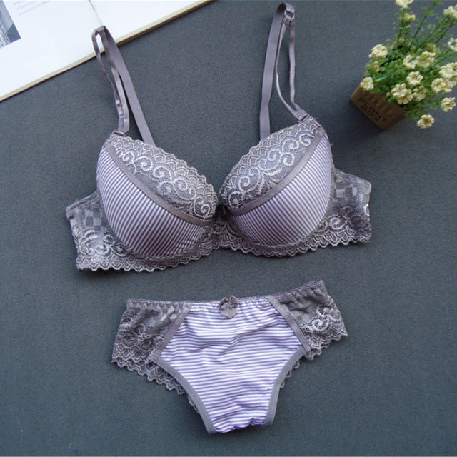 Lingerie Sets Sexy Lace Large Size Adjustable Shoulder Strap Women Bra Striped Breathable Plus Underwear Bra Panty Set