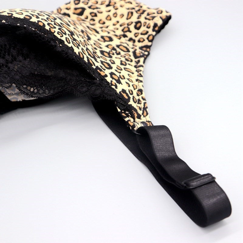 Xiushiren Women Leopard Lace Underwear Set 36D-46G Plus Size Minimizer Bra L-5Xl Big Weight Woman Briefs Unlined Thin Lingerie