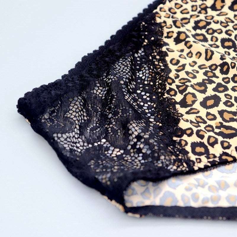 Xiushiren Women Leopard Lace Underwear Set 36D-46G Plus Size Minimizer Bra L-5Xl Big Weight Woman Briefs Unlined Thin Lingerie