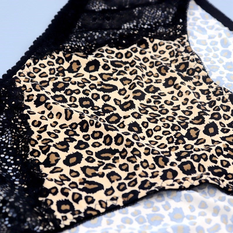 Xiushiren Women Leopard Lace Underwear Set 36D-46G Plus Size Minimizer Bra L-5Xl Big Weight Woman Briefs Unlined Thin Lingerie