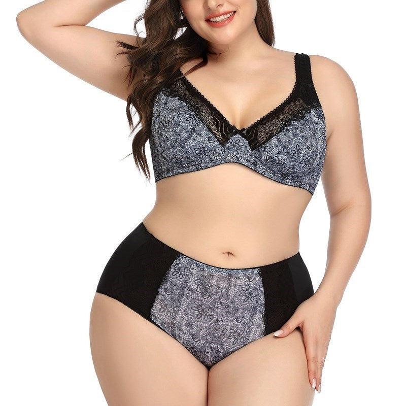 Beauwear Floral Print Bra Set Plus Size Women Lingerie Ultra Thin Unlined Underwear