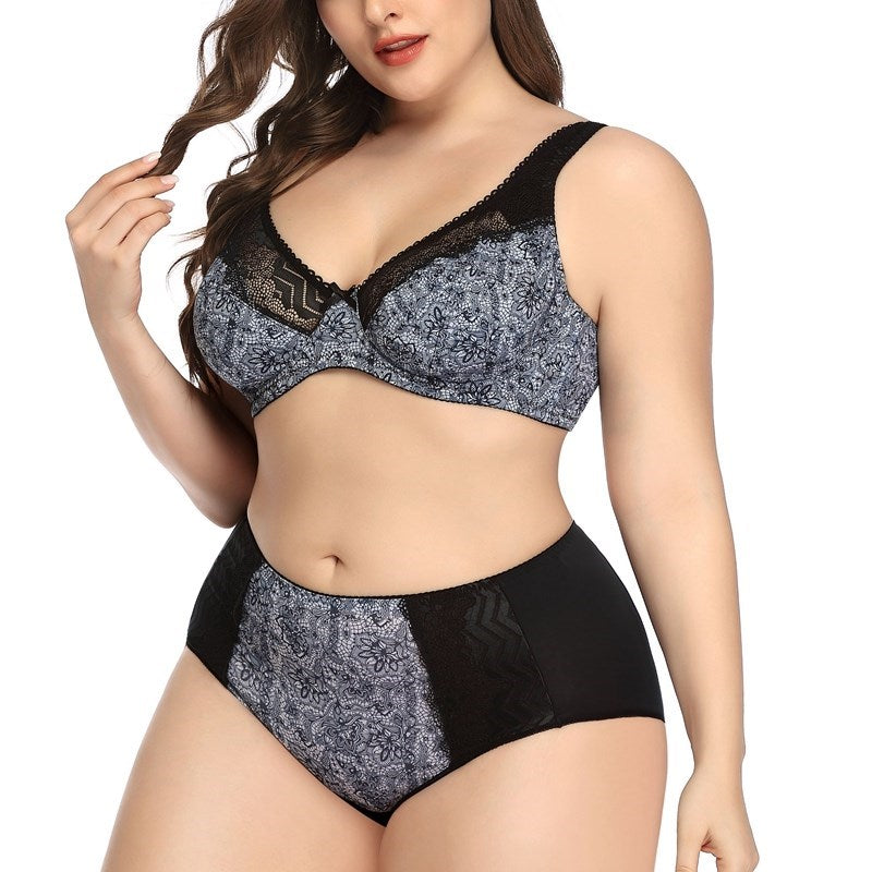 Beauwear Floral Print Bra Set Plus Size Women Lingerie Ultra Thin Unlined Underwear