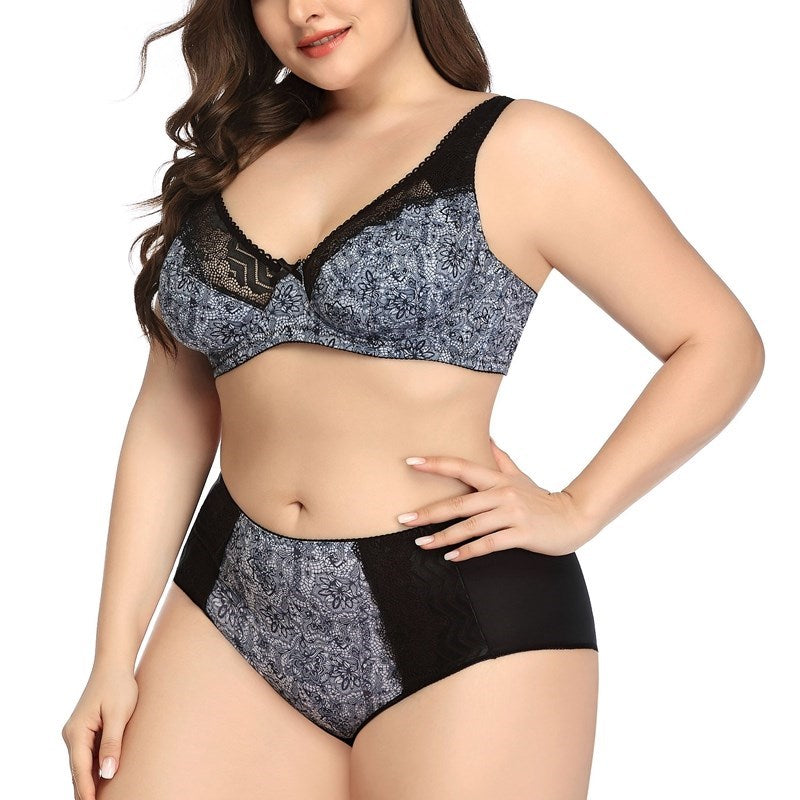 Beauwear Floral Print Bra Set Plus Size Women Lingerie Ultra Thin Unlined Underwear