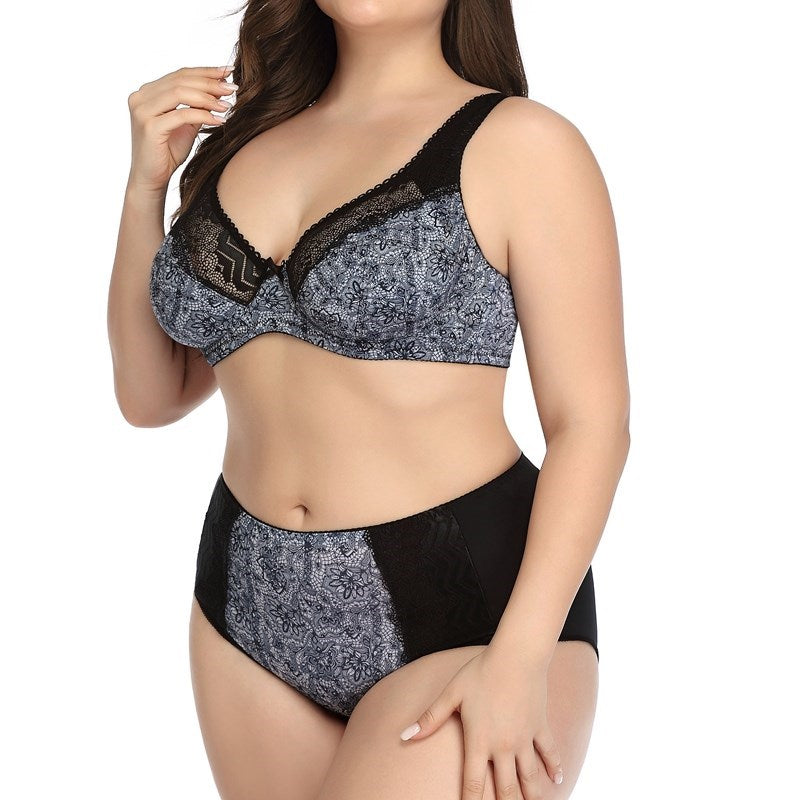 Beauwear Floral Print Bra Set Plus Size Women Lingerie Ultra Thin Unlined Underwear