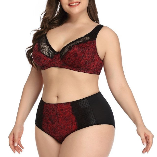 Beauwear Floral Print Bra Set Plus Size Women Lingerie Ultra Thin Unlined Underwear