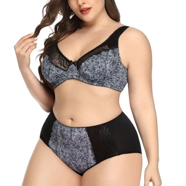 Beauwear Floral Print Bra Set Plus Size Women Lingerie Ultra Thin Unlined Underwear