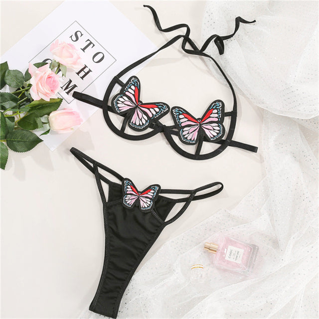 Sensual Lingerie Woman Sexy Trikini Underwear Top Panties Set Porn Sex Body Cage Bondage Harness Butterfly Bra Thong Exotic Suit
