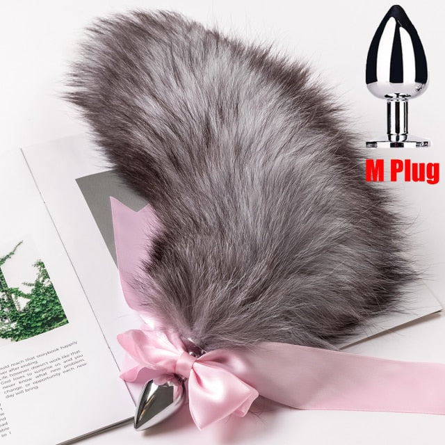 Separable  Anal Plug Bowknot  Real Fox Tail Cosplay Butt Plug Anal Sex Tail Adult Products Anal Sex Toys for Woman Couples Men
