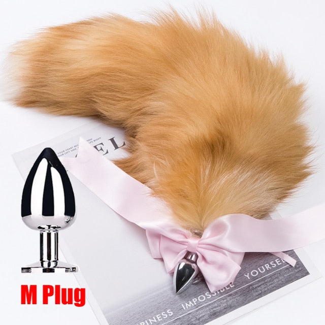 Separable  Anal Plug Bowknot  Real Fox Tail Cosplay Butt Plug Anal Sex Tail Adult Products Anal Sex Toys for Woman Couples Men