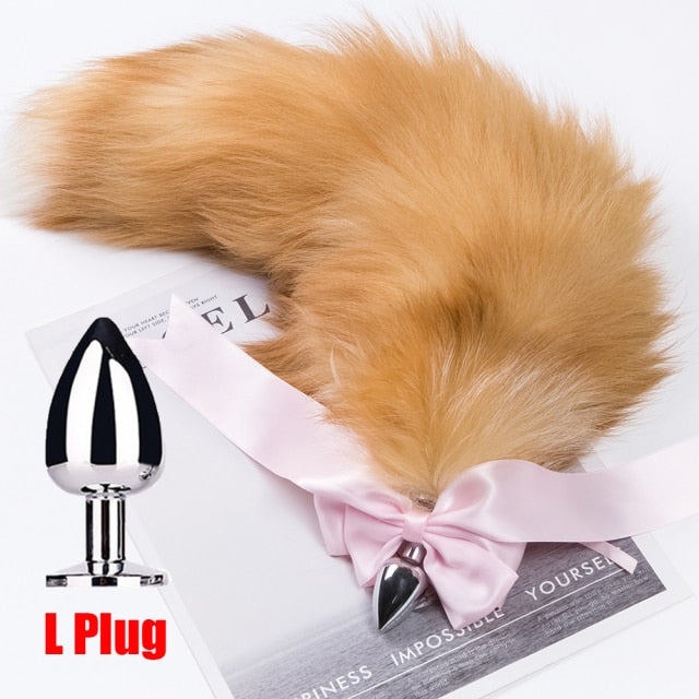 Separable  Anal Plug Bowknot  Real Fox Tail Cosplay Butt Plug Anal Sex Tail Adult Products Anal Sex Toys for Woman Couples Men