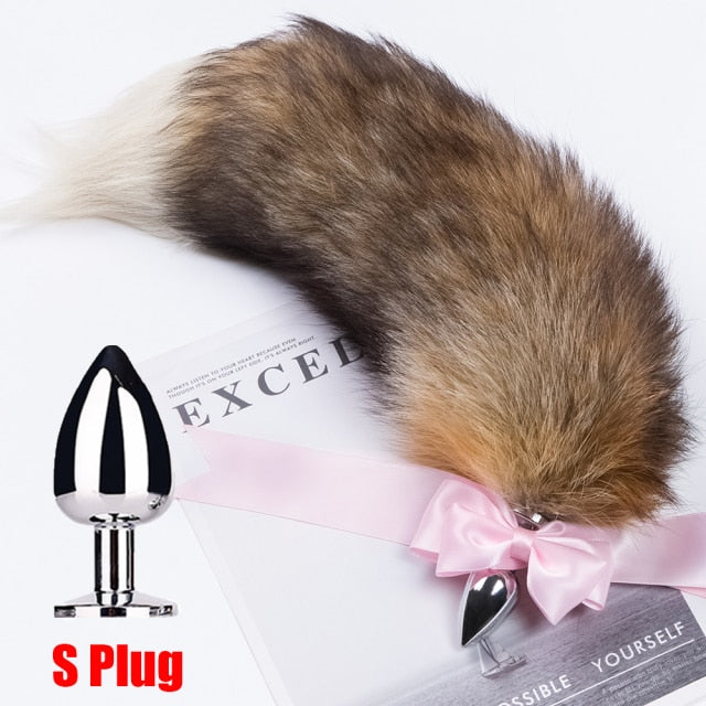 Separable  Anal Plug Bowknot  Real Fox Tail Cosplay Butt Plug Anal Sex Tail Adult Products Anal Sex Toys for Woman Couples Men