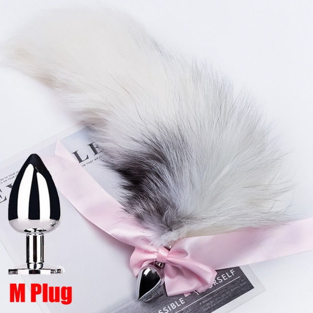 Separable  Anal Plug Bowknot  Real Fox Tail Cosplay Butt Plug Anal Sex Tail Adult Products Anal Sex Toys for Woman Couples Men
