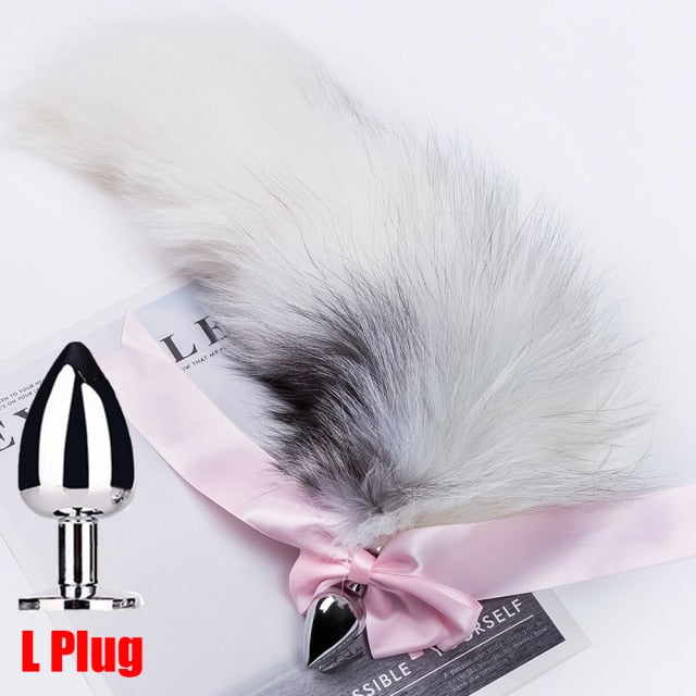 Separable  Anal Plug Bowknot  Real Fox Tail Cosplay Butt Plug Anal Sex Tail Adult Products Anal Sex Toys for Woman Couples Men